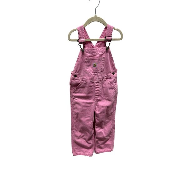 Carhartt Pink Canvas Overall Bibs Girl Toddler Size 4T - Picture 1 of 8